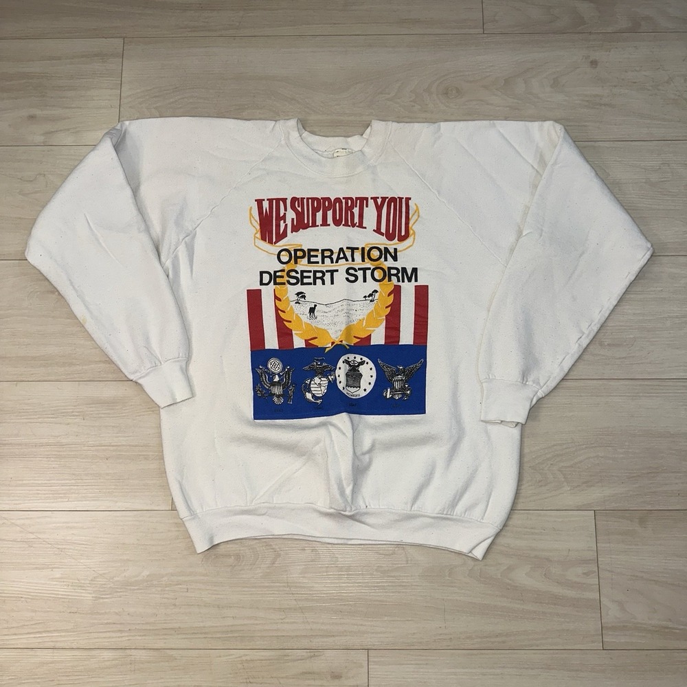 Vintage Operation Desert Storm Sweatshirt Men Large White Military 90s USA Retro